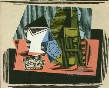 Pablo Picasso Painting - Botella de vidrio y paquete de tabaco cubista de 1922 Pablo Picasso